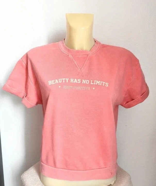 Tshirt / Crop top rose court été imprimé "beauty has no limits" T38 - Kiabi